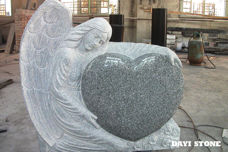 Grey Granite Headstones With Heart & Statue - Dayi Stone